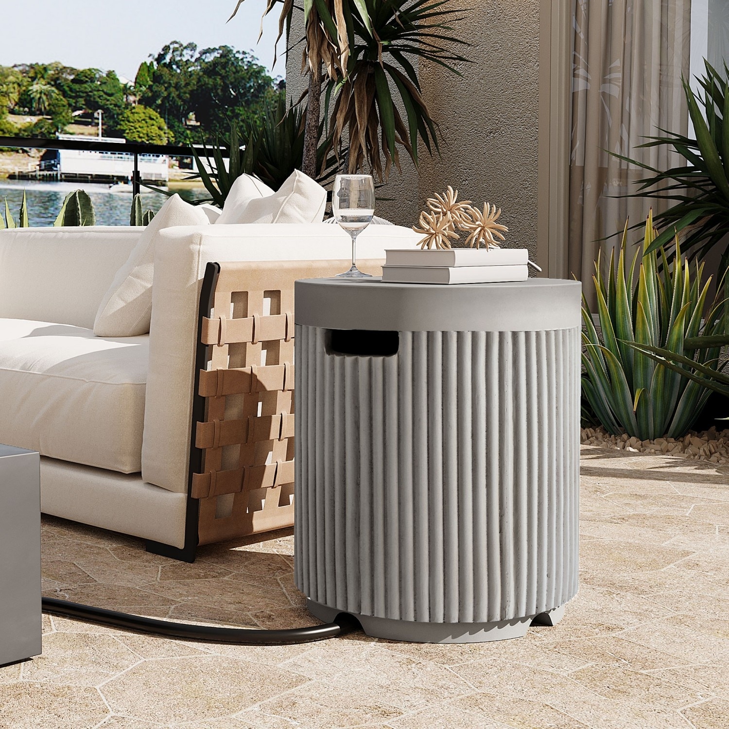 16.93'' Outdoor MGO Round Patio Propane Tank Cover Table