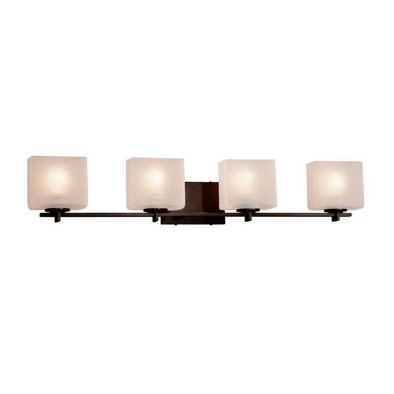 Justice Design Fusion Era 4-light Dark Bronze Bath Bar, Frosted Crackle Rectangle Shade