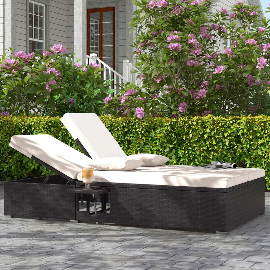 Costway Outdoor Patio Daybed PE Wicker Double Chaise Lounge with - See Details
