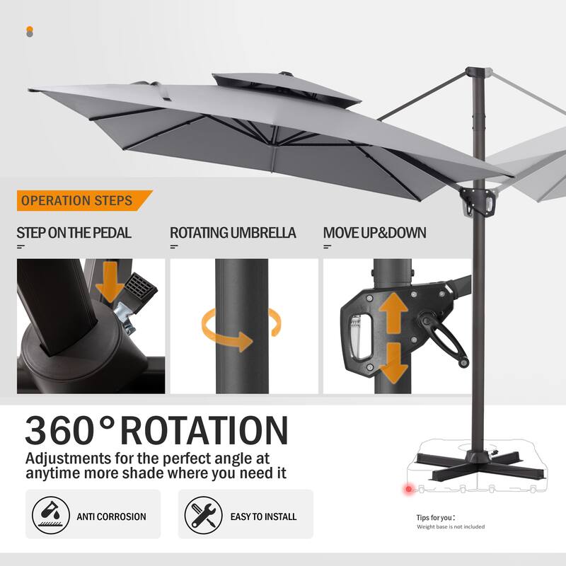 Pellebant 9X11 FT Double Top Patio Cantilever Umbrella, Base Not Included