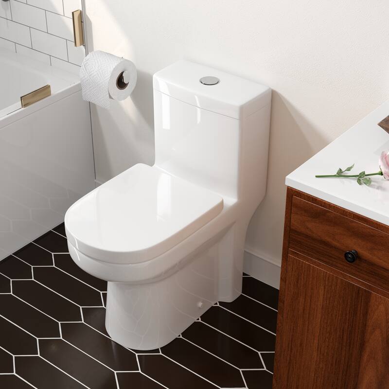 1 Piece Dual Flush Toilet White 0.8 1.28 GPF Seat Included