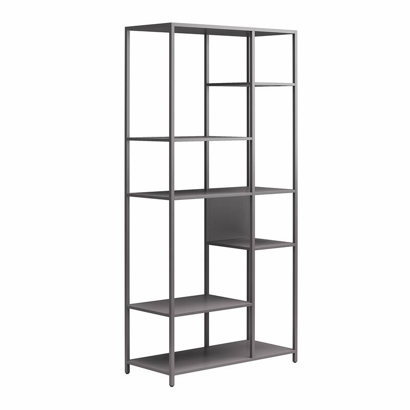 Roomfitters Mission District Metal Bookcase Room Divider with 6 Variating Shelves, Modern Gray