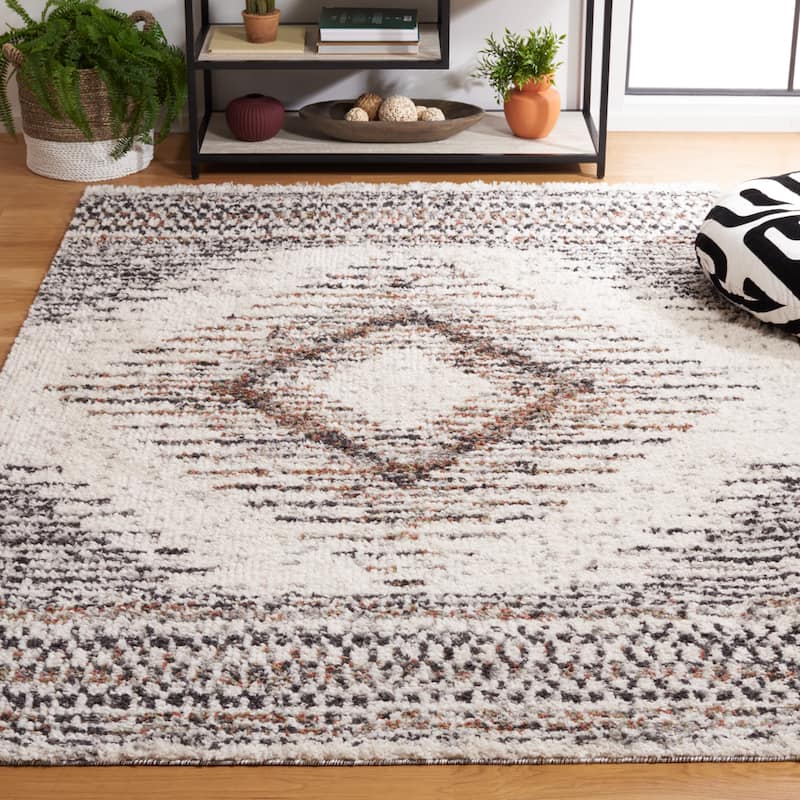SAFAVIEH Jericho Shag Kendra Boho 1.2-inch Thick Rug - 6' x 9' - Black/Rust