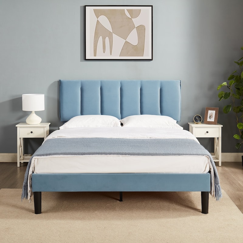 VECELO Tufted Upholstered Platform Bed Frame with Adjustable Height Headboard Twin/Full/Queen Size Beds