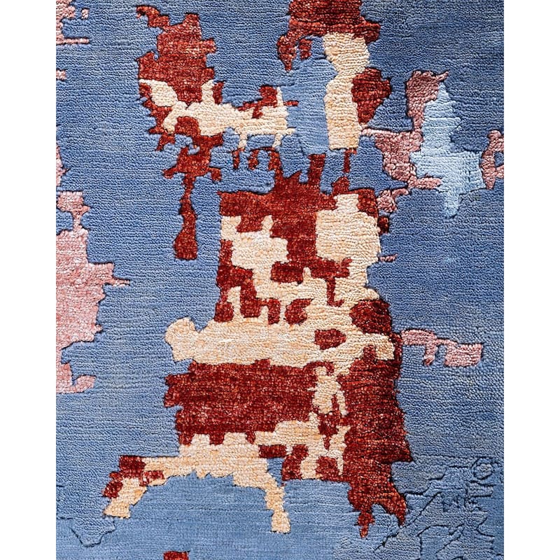 Modern One-of-a-Kind Hand-Knotted Area Rug - Blue, 9' 2" x 12' 2" - 9' 2" x 12' 2"