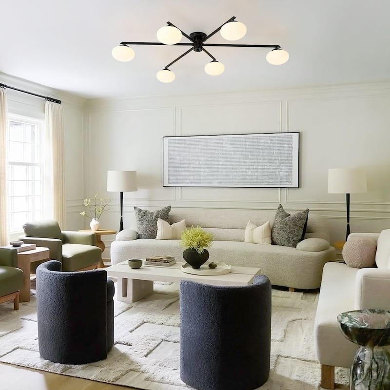 Mid-century Modern Oval Glass Accents Semi-flush Mount