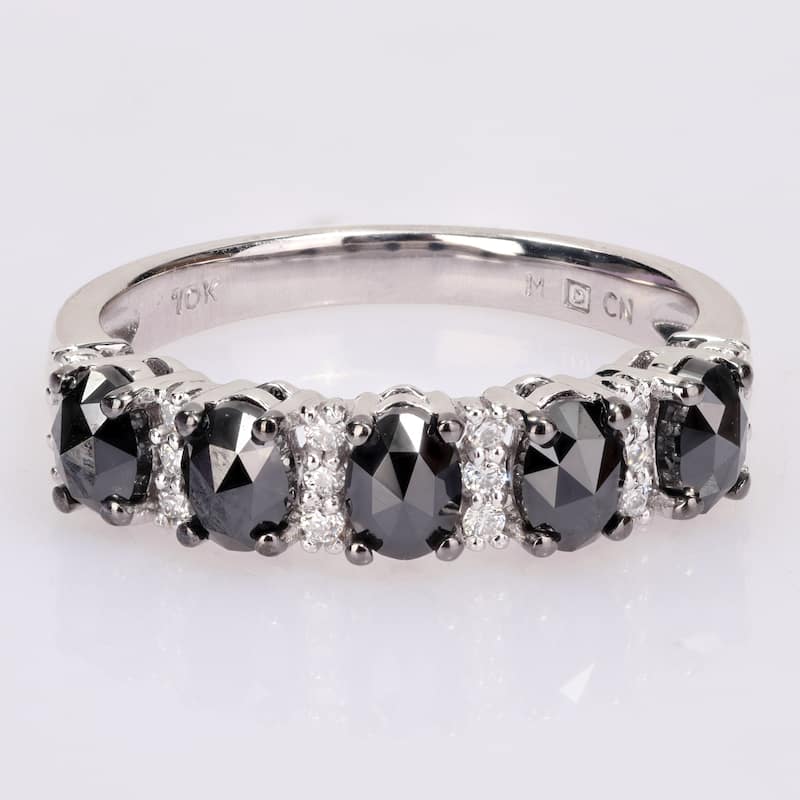 Miadora 10k White Gold 1 1/4ct TDW Oval Black Diamond & Created Moissanite Anniversary Band Ring