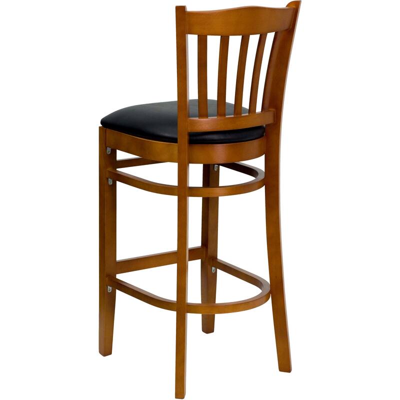 Vertical Slat Back Wooden Restaurant Barstool - Hospitality Seating - 17.5"W x 19"D x 43.75"H - 17.5"W x 19"D x 43.75"H