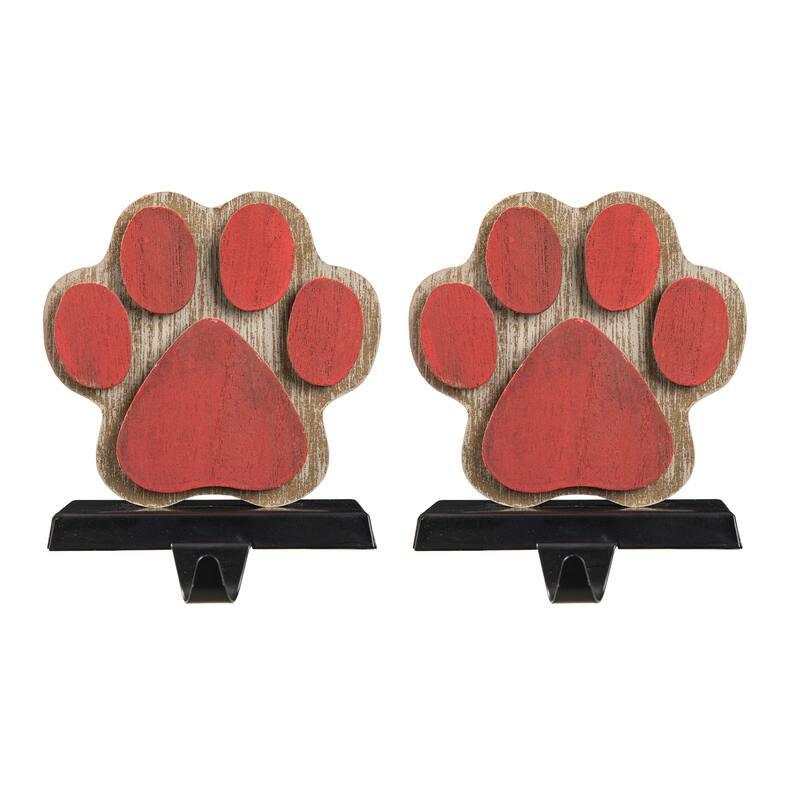 Glitzhome Christmas Wooden/Metal LED Snowman Paw Stocking Holders Mantel Ornament