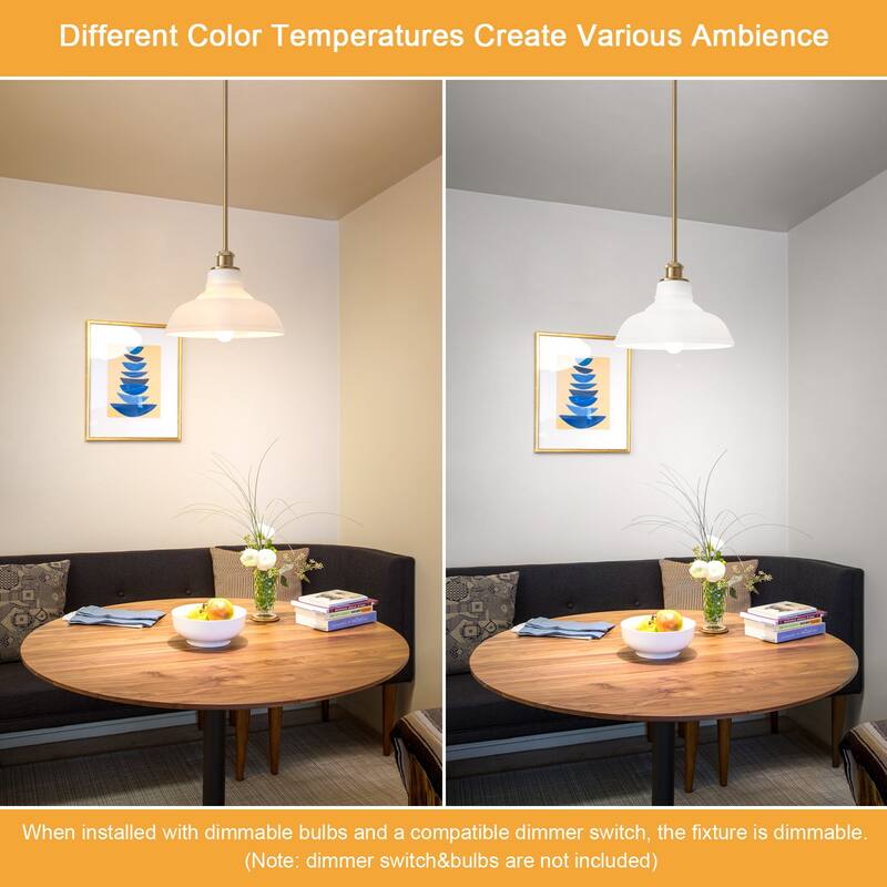 1-Light Adjustable Dome Shaded Pendant Light with Cream Glass Shade, Semi Flush Mount Chandelier for Dining Room Living Room