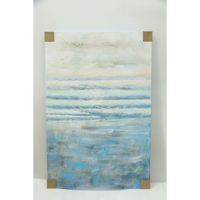 Blue Seabliss Hand Painted Abstract Vertical Canvas Wall Art 47"x31" - Blue