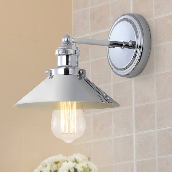 slide 1 of 9, June 7.75" Metal Shade Sconce, Chrome by JONATHAN Y Chrome