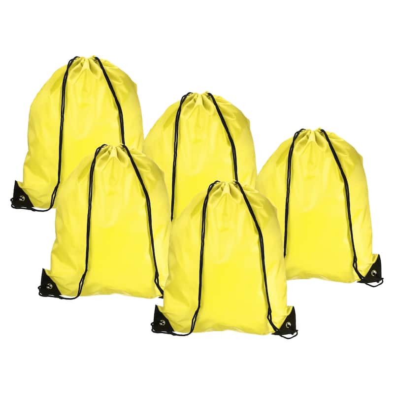 5Pcs 42x34cm Nylon Drawstring Backpack Cinch Storage Sack Sports Bags - Yellow