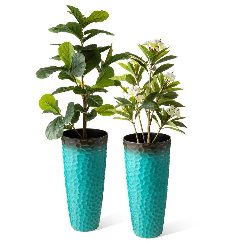Glitzhome 31"H Set of 2 Oversized Eco-Friendly PP and Stone Honeycomb Textured Red Tall Plastic Planter