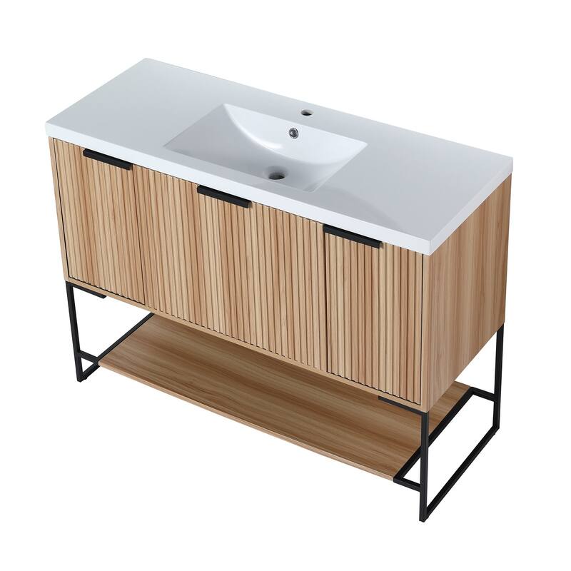 48 inch Maple Plywood Freestanding Bathroom Vanity Set with Open shelf and Integrated Resin Sink