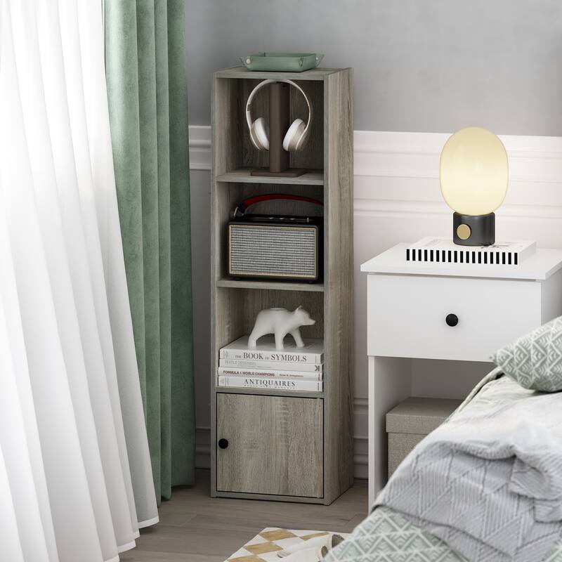 Furinno Luder 4-Tier Shelf Bookcase with 1 Door Storage Cabinet