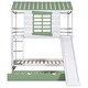 preview thumbnail 12 of 13, Wood Twin over Twin Size House Bunk Bed with Convertible Slide and Trundle, Bunk Bed Frame w/Slats Support, Pitched Roof, Window