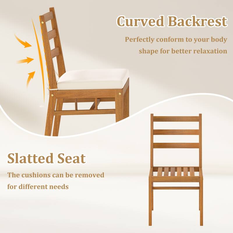 Gymax Solid Acacia Wood Patio Chair Set of 2 w/ Padded Seat Cushions
