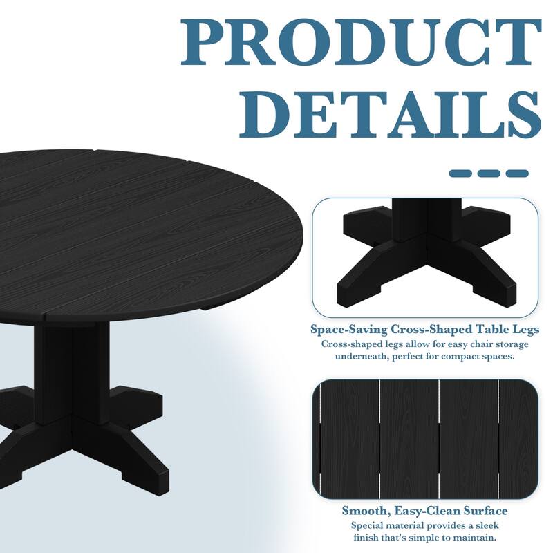 HDPE Patio Outdoor Round Coffee Table, X-shaped Leg