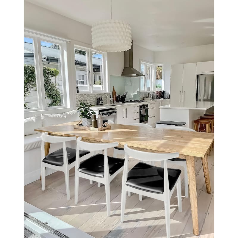 Natural Solid Wood Dining Elbow Chairs With PU Leather or Beige Fabric Cushion Seat And Oak Frame