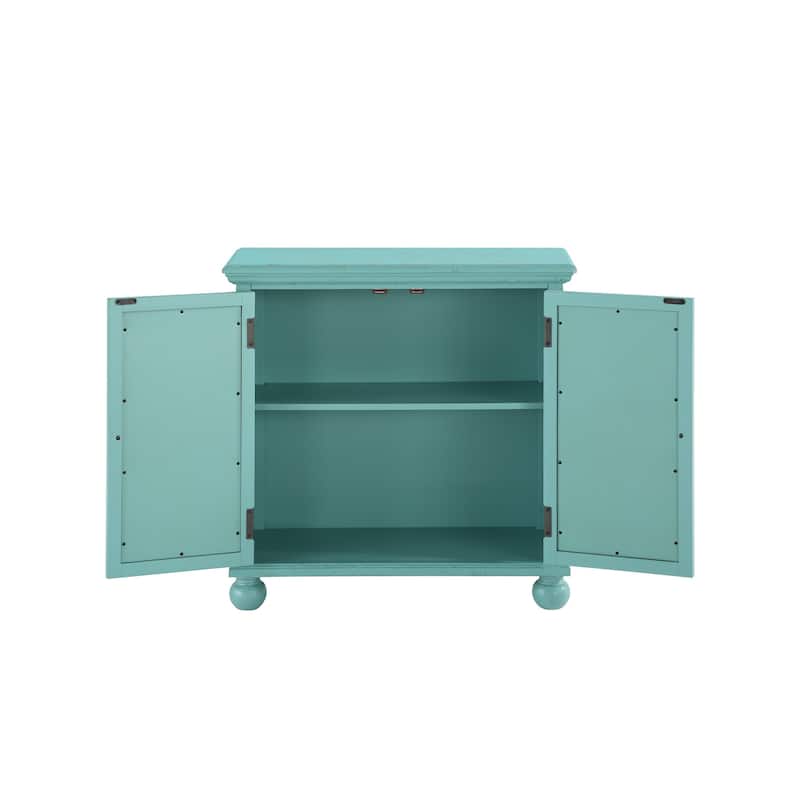 Anik Accent Cabinet, 2 Mirror Inlaid Glass Door, Aqua Green Wood