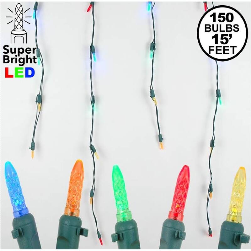 M5 Christmas LED Icicle Light Set, Green Wire, 15' Long, 150 Light