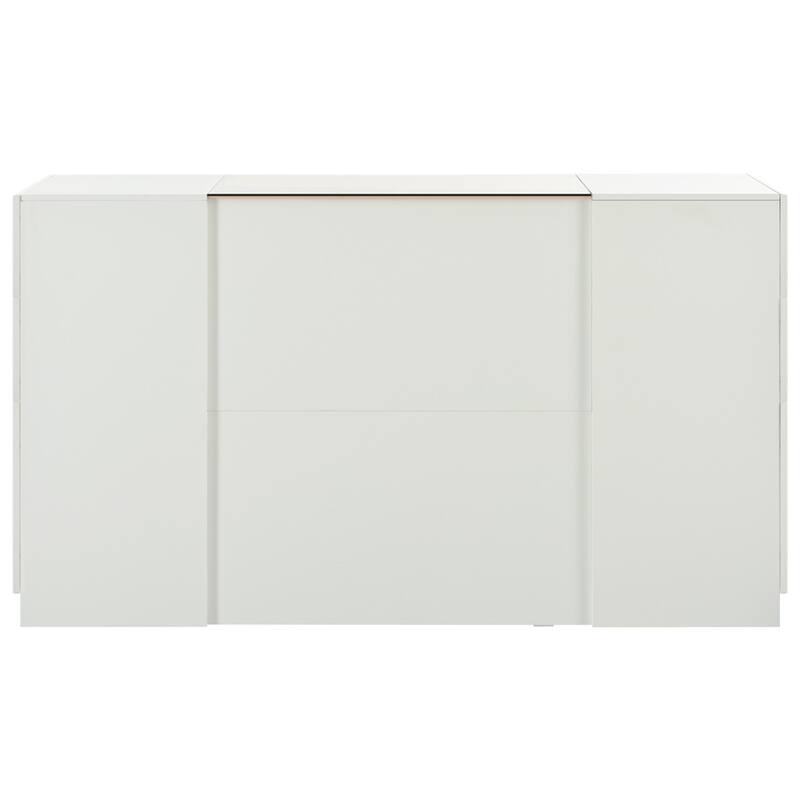 Modern Multi-Functional Vanity with Glass Tabletop and 6 Drawers