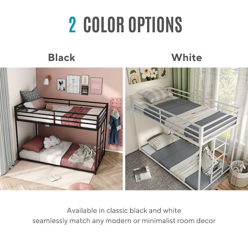 Furniture of America Jackson Modern Metal Twin over Twin Low Profile Bunk Bed with Reversible Ladder