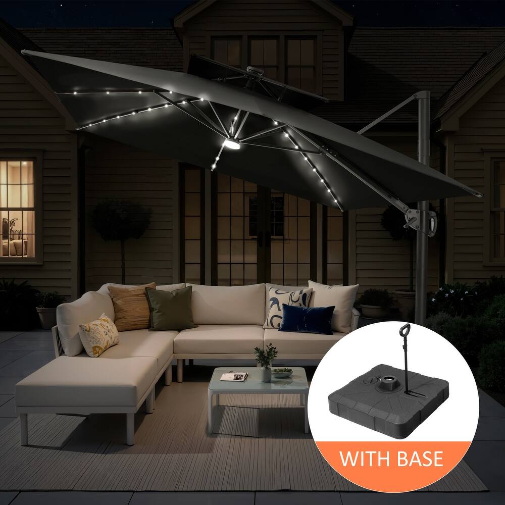 Outdoor Patio 10 x 13 FT Aluminum Cantilever Umbrella Double Top with Rod Base