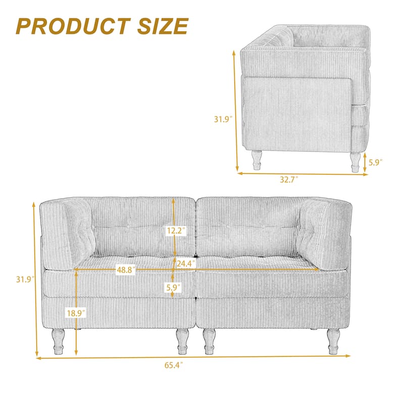 Oversized Sofa Corduroy Tufted Modular Sectional Set