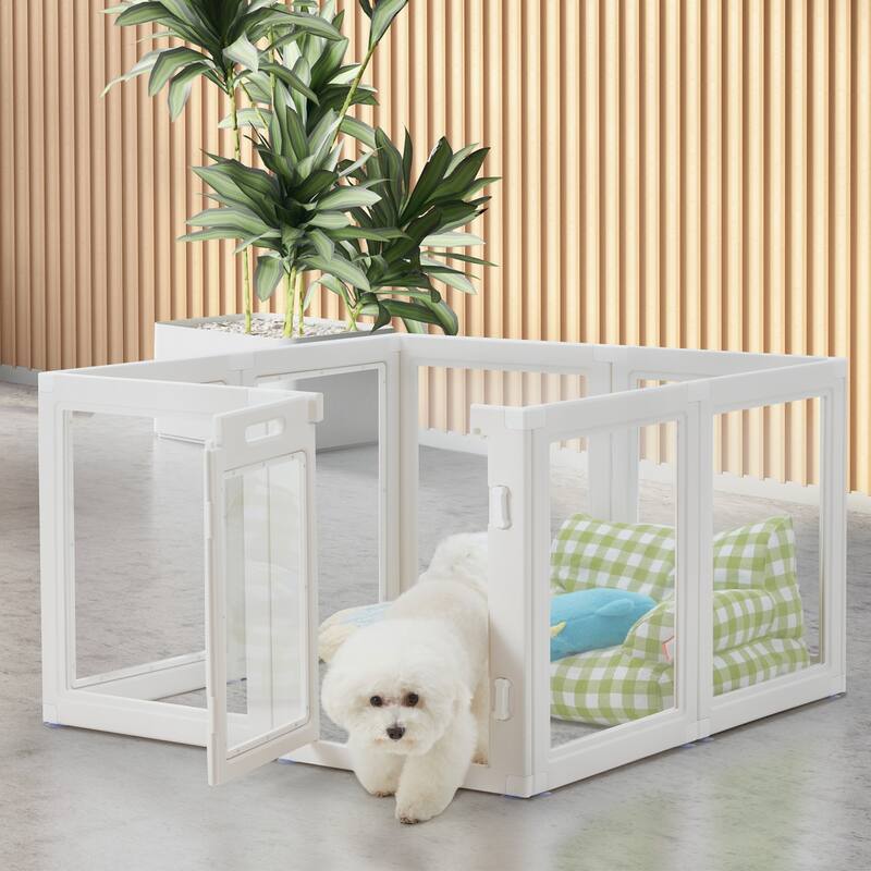 Erommy Clear Pet Pen with Door - Easy Assembly Playpen for Puppies, Cats, Dogs, Rabbits, and Small Animals