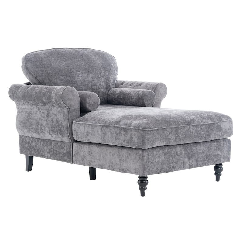 Anmytek Oversized Chenille Chaise Lounge Sofa Bed - Wide Seat Lazy Sleeper Reading Armchair