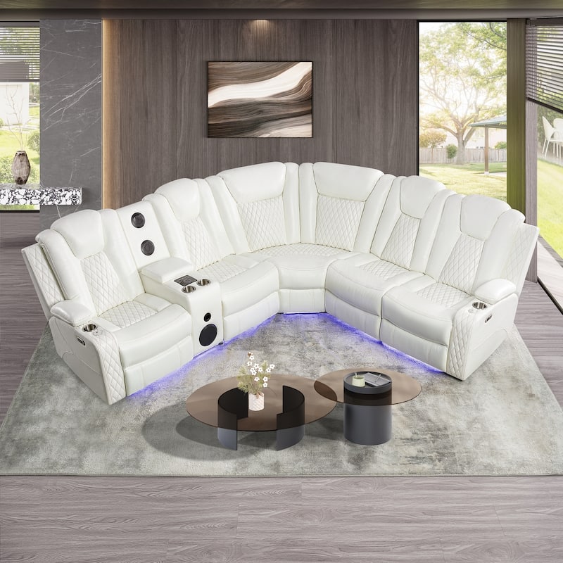 Premium Air Leather Home Theater Loveseat with LED Lights, Recliner with Built-in Speakers & Wireless Charging