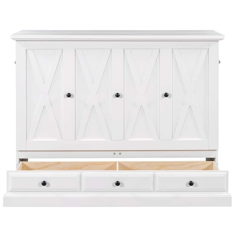 Farmhouse Murphy Bed Convertible Space-Saving Cube Chest Cabinet with Large Drawers and Charging Station, Foldable Platform Bed