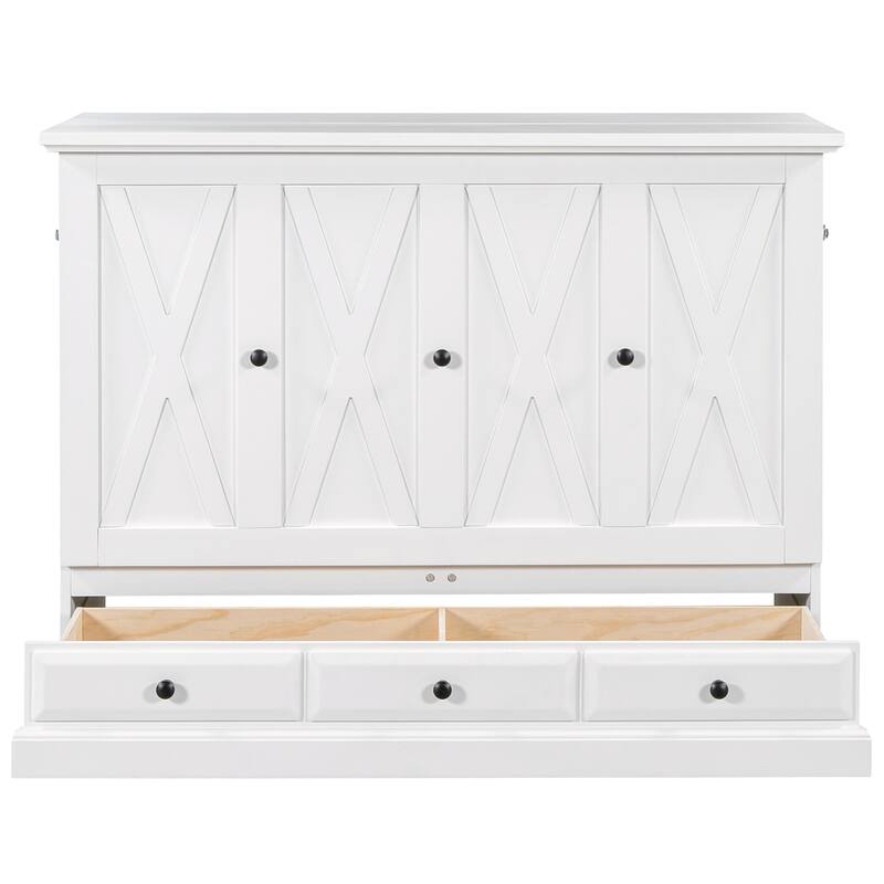 Solid Pine Murphy Bed with Charging Station and Large Storage Drawer