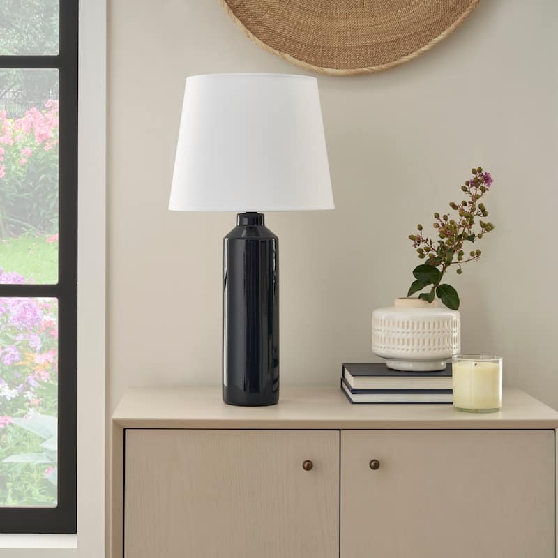Nourison 22" Simple Coastal Ceramic Cylinder Table Lamp - Blue