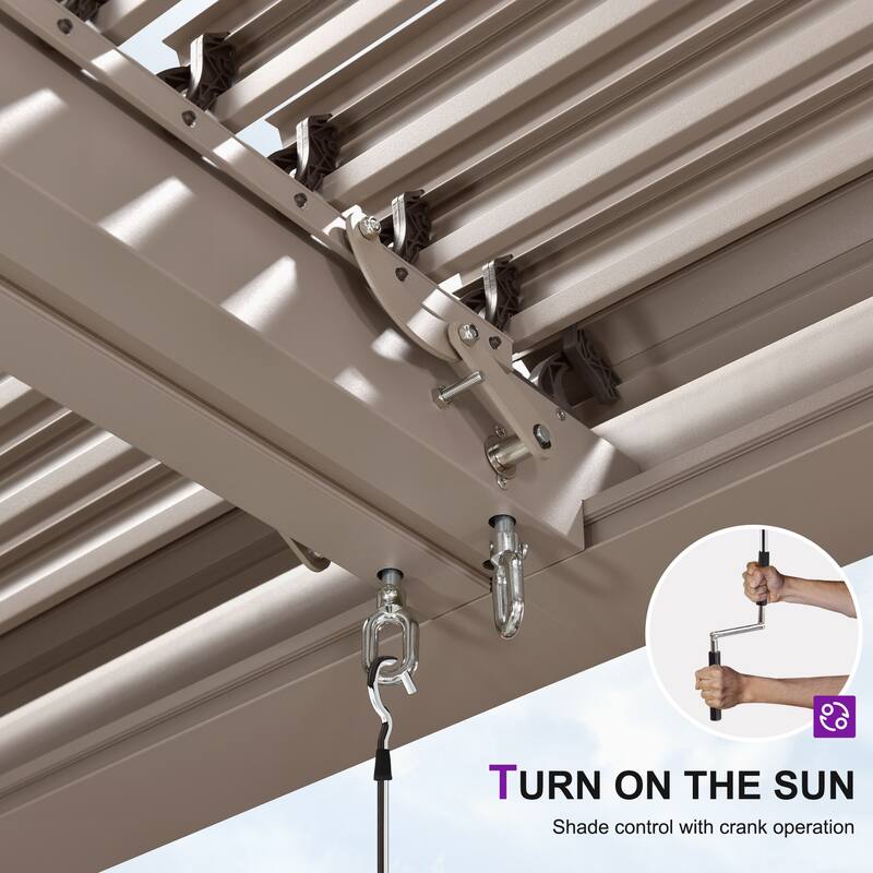 PURPLE LEAF Louvered Pergola with Solar Lights Hardtop Gazebo for Patio