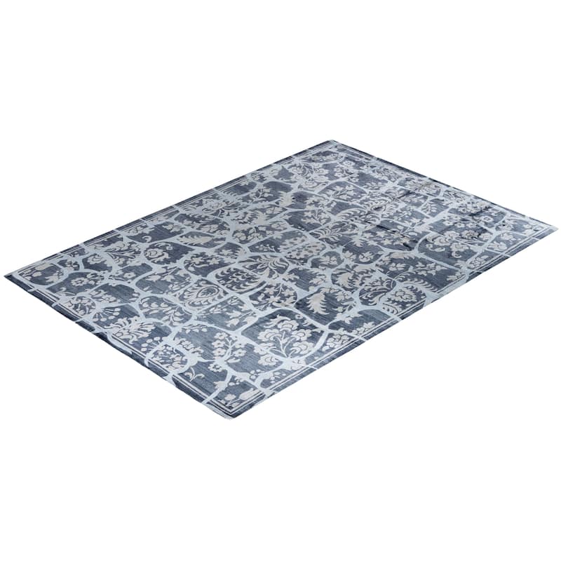 Modern One-of-a-Kind Hand-Knotted Area Rug - White, 9' 0" x 12' 3" - 9' 0" x 12' 3"