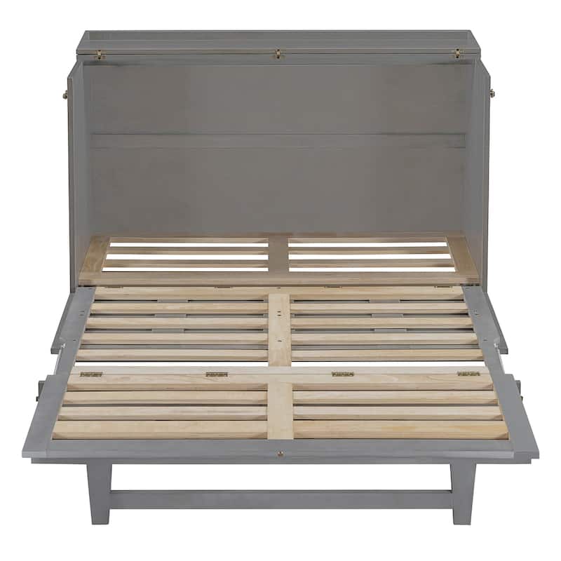 Gray Full Size Modern Style Murphy Bed with Large Versatile Storage Drawers and USB Ports for Bedroom