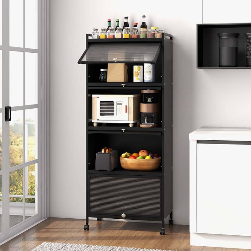 5-Tier Kitchen Baker's Rack Storage Cabinet w/ Mobile Microwave Stand