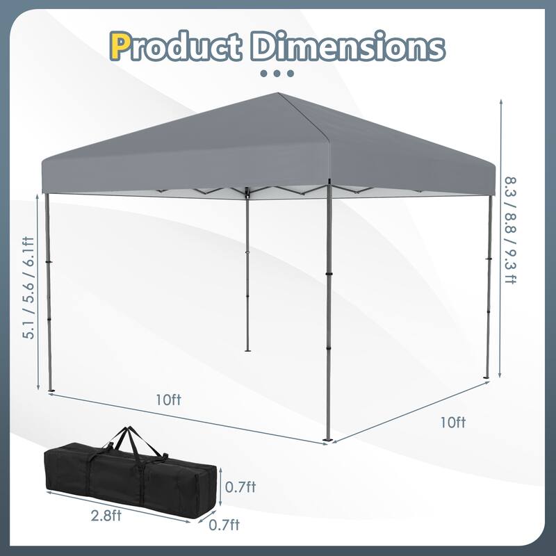 Gymax 10 X 10 FT Pop up Canopy Tent w/ Portable Carrying Bag 8 Stakes