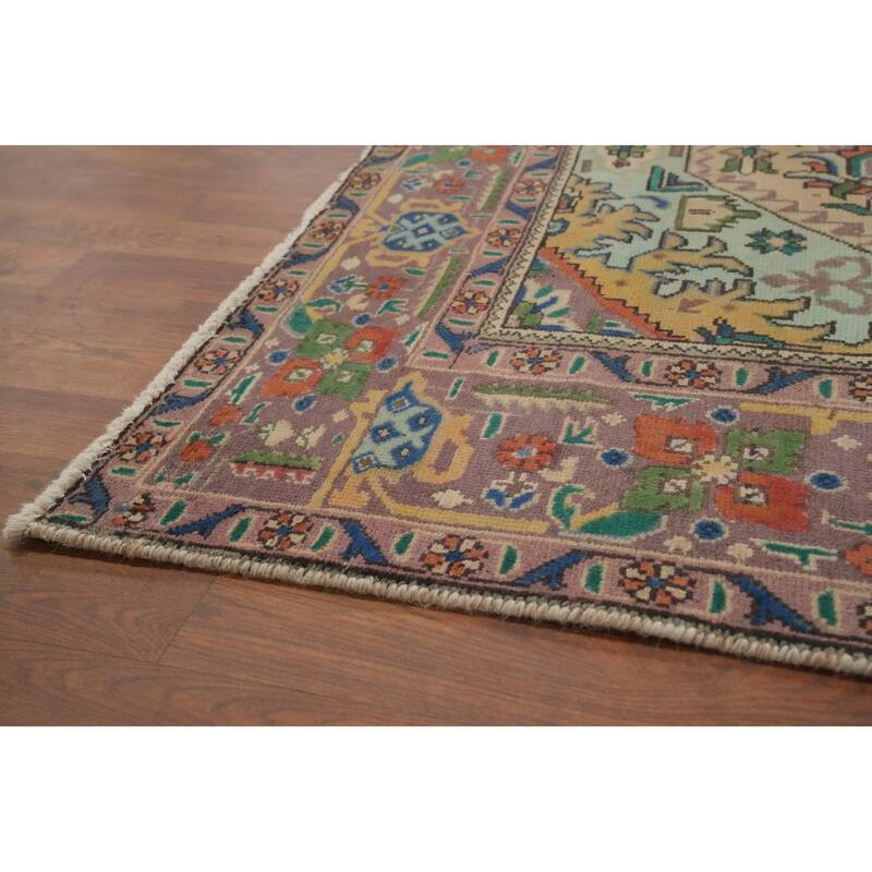Hand Knotted Oriental 100% Wool Carpet Traditional Floral Beige & Ivories Tabriz Area Rug - 9' 7'' X 6' 7''
