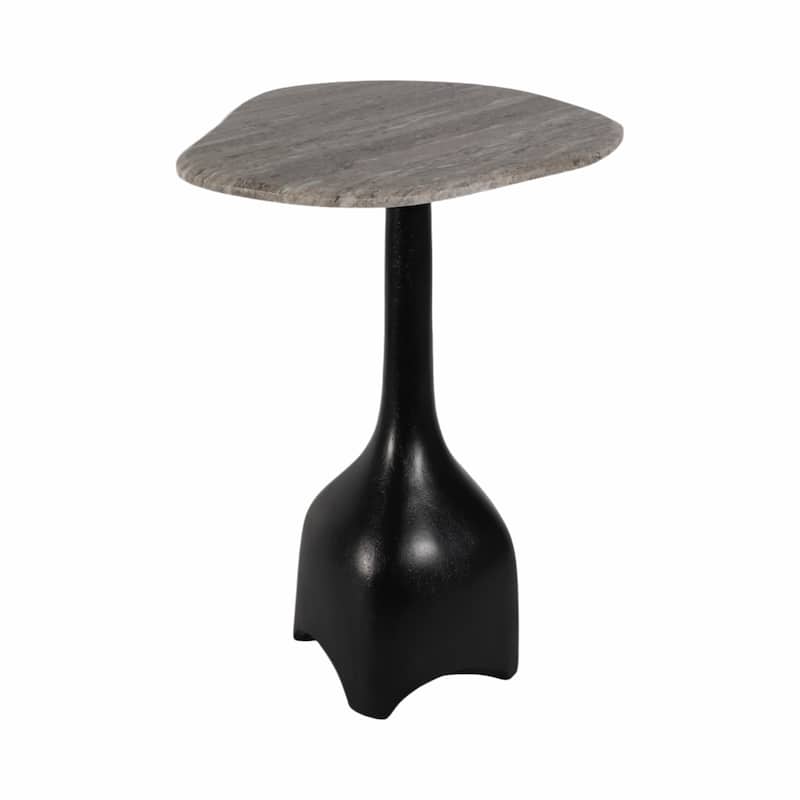 Curved Marble Top with Metal Base End Table - Black, 21 in.
