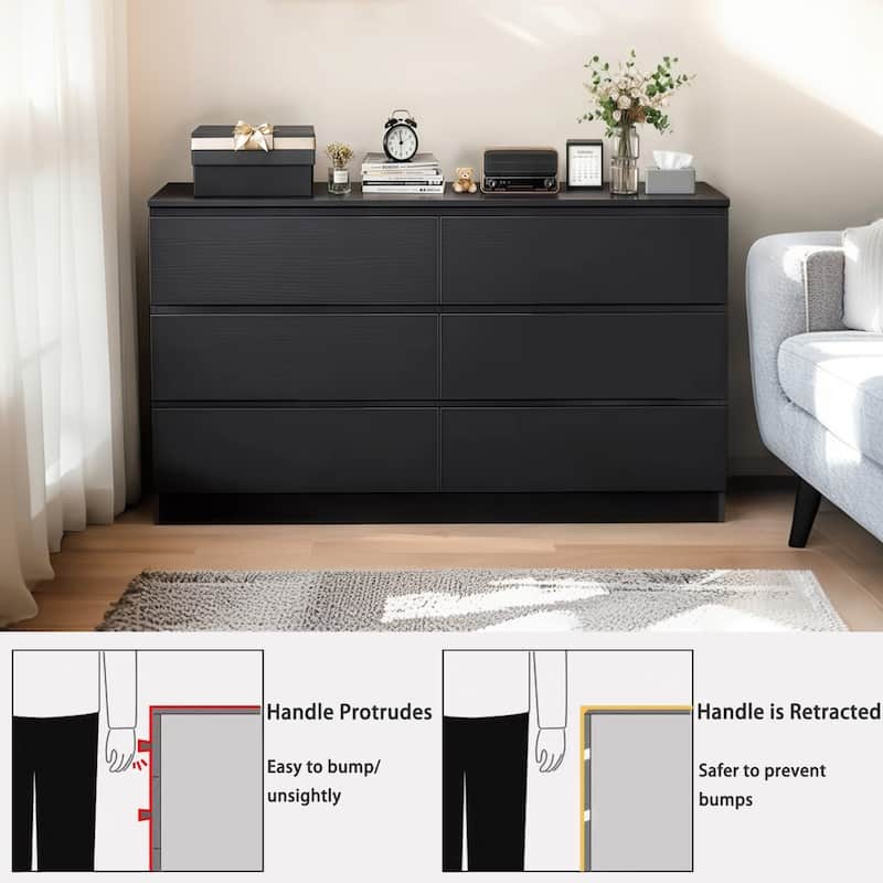 6 Drawer Dresser with Spacious Countertop,Wood Storage Cabinet with Concealed Handles & 6 Deep Drawers,15.7"D x 47.2"W x 30.9"H