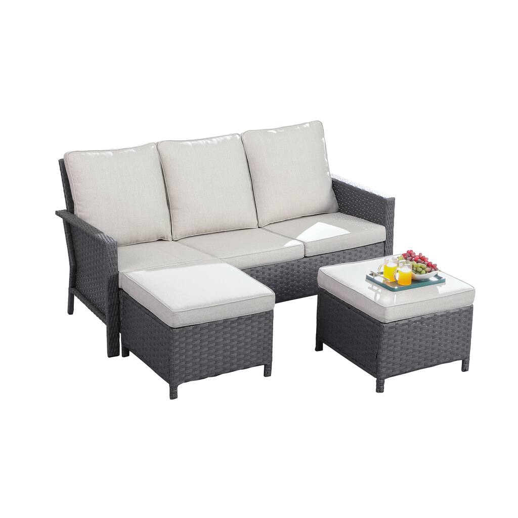 PE Wicker sectional sofa 3S with stool storage