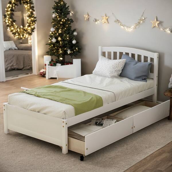 Twin Platform Storage Bed Wood Bed Frame with Two Drawers and Headboard ...