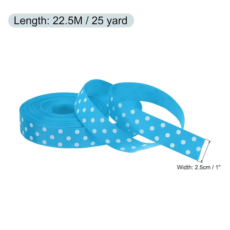 Grosgrain Ribbons 25 Yards 1 Inch w White Dots Ribbon Bow Decoration - Sky Blue
