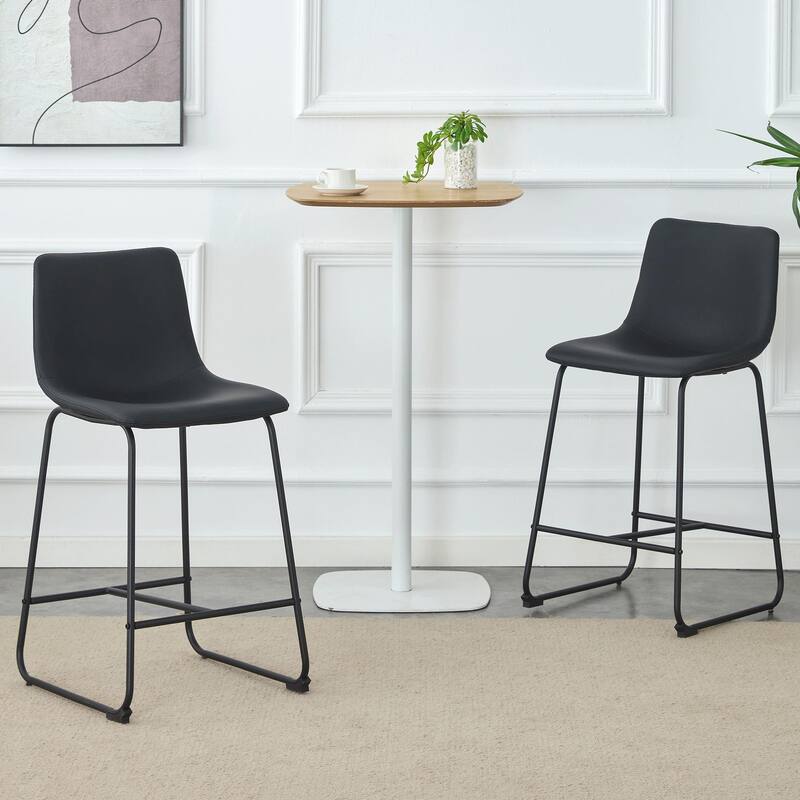 PU Leather Bar Stools Set of 2, Counter Height Bar Stools with Back and Footrest, Kitchens Island Chair with Metal Legs - Black