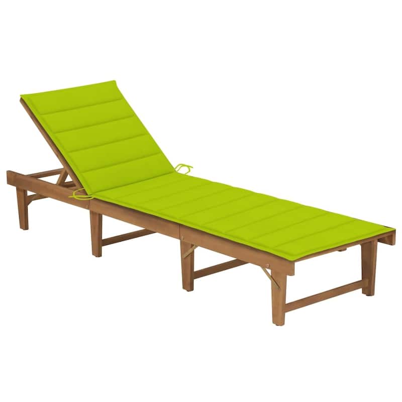 vidaXL Patio Lounge Chair with Cushion Folding Sunlounger Solid Acacia Wood - 78.7" x 24" x 11.8"/33.9" - Bright green
