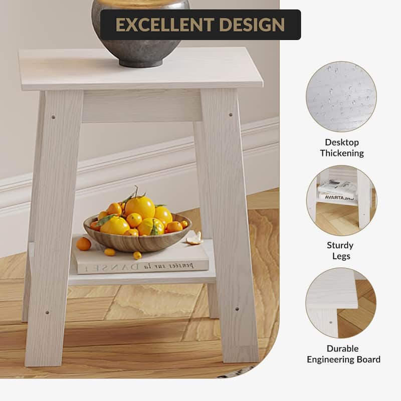 , Rustic Side Table with Storage Shelf, Small Center Table
